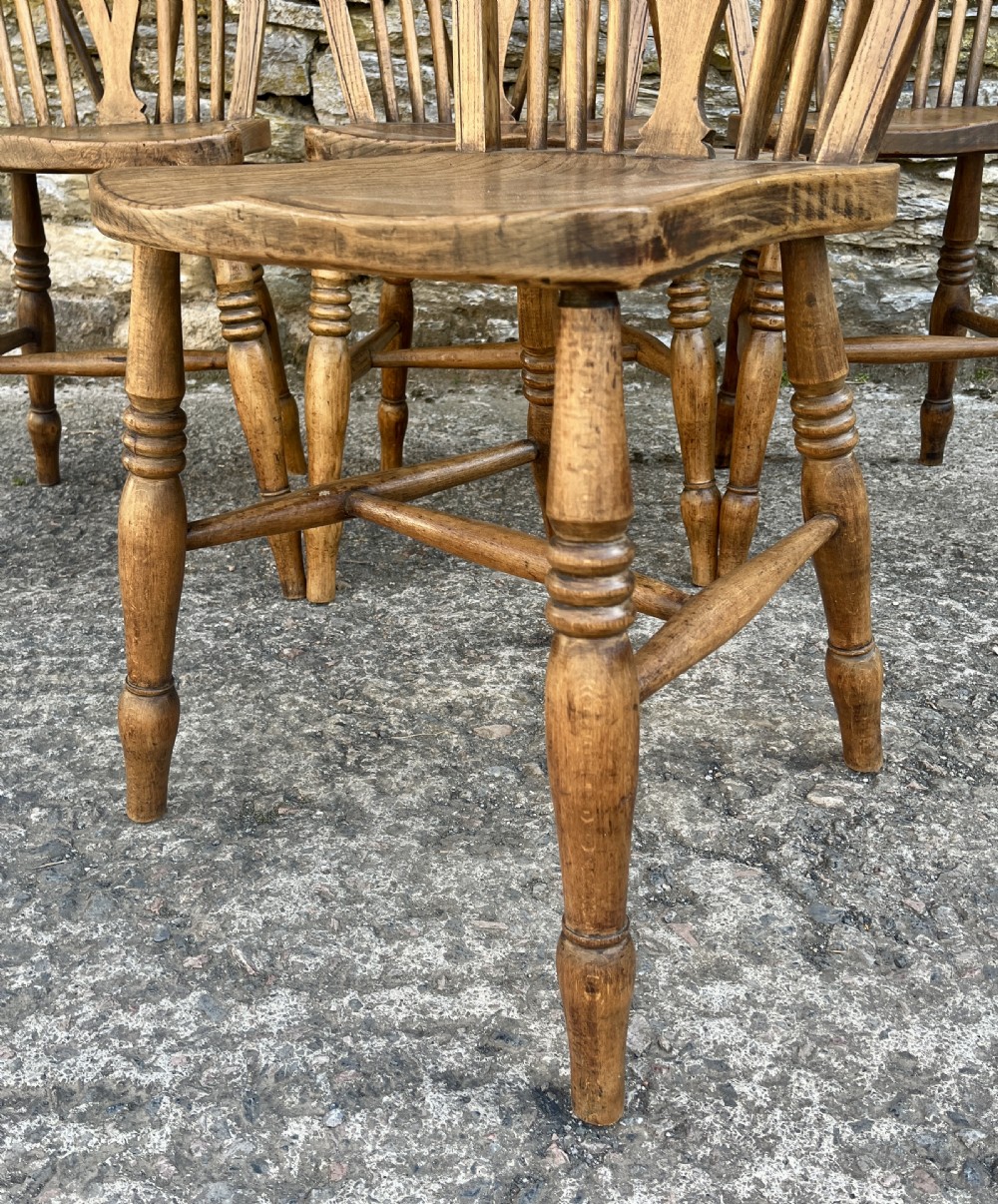 Set of 4 Antique Elm Wheelback Chairs View X
