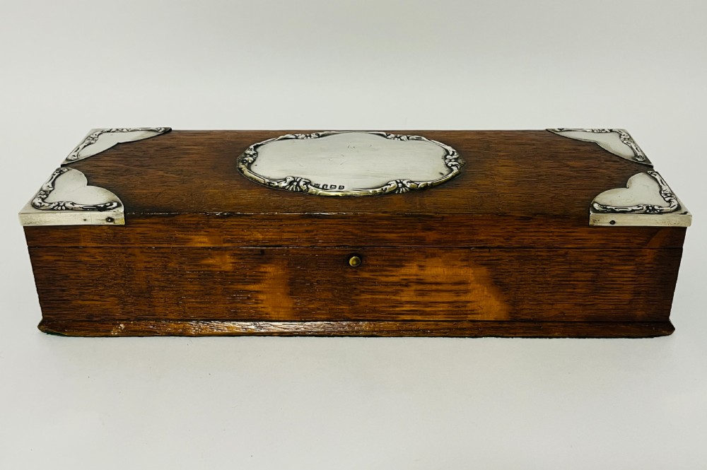 Antique Silver Mounted Oak Box