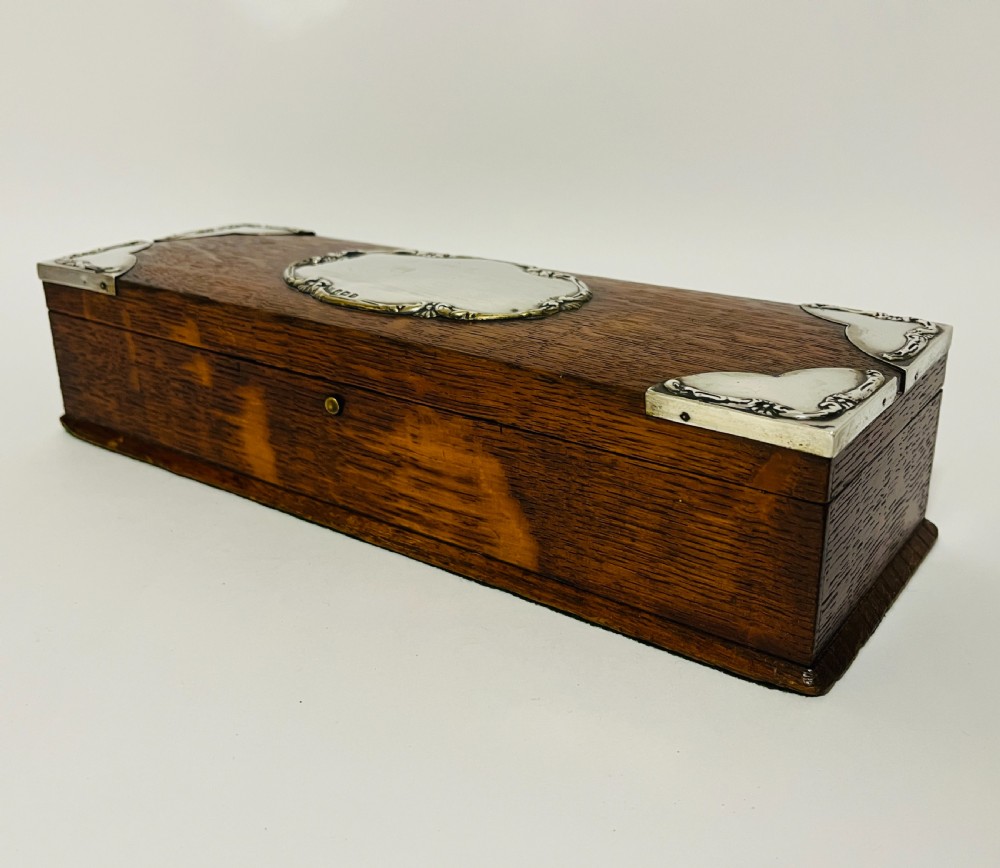 Antique Silver Mounted Oak Box View XI