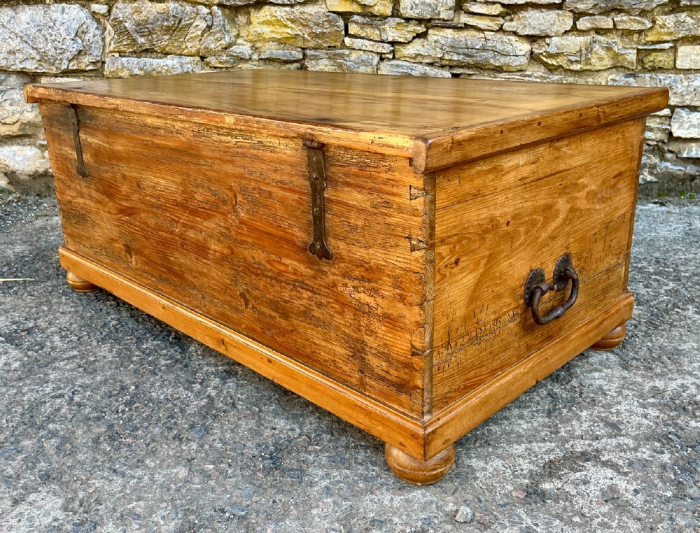 Large Antique Stripped Pine Blanket Box View X