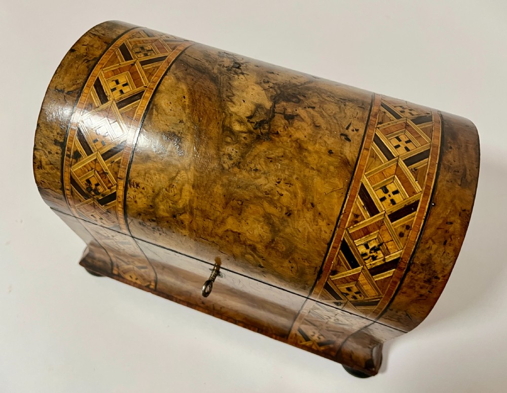 Victorian Walnut Domed Inlaid Tea Caddy View V
