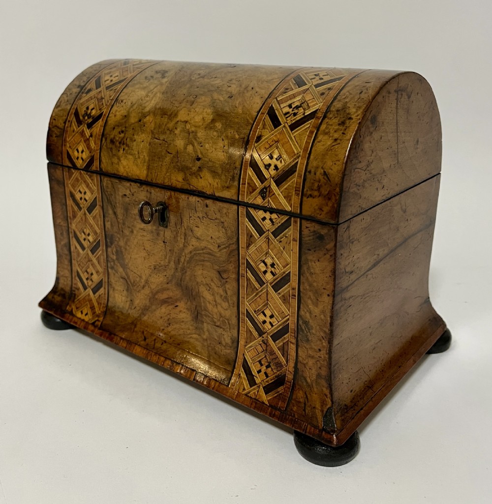 Victorian Walnut Domed Inlaid Tea Caddy View XI