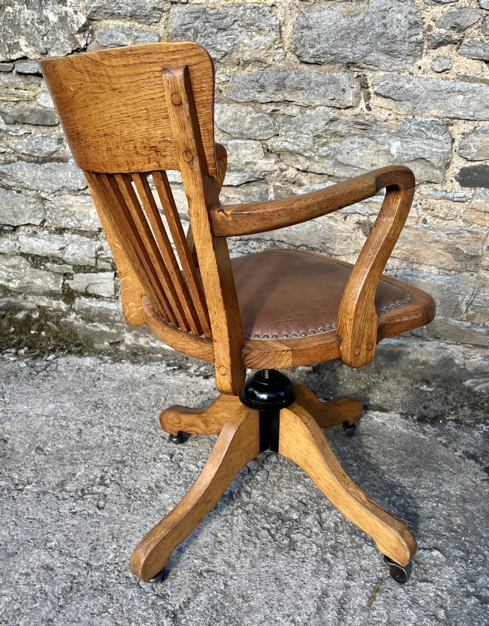 Antique Oak Swivel and Tilt Desk Chair View V