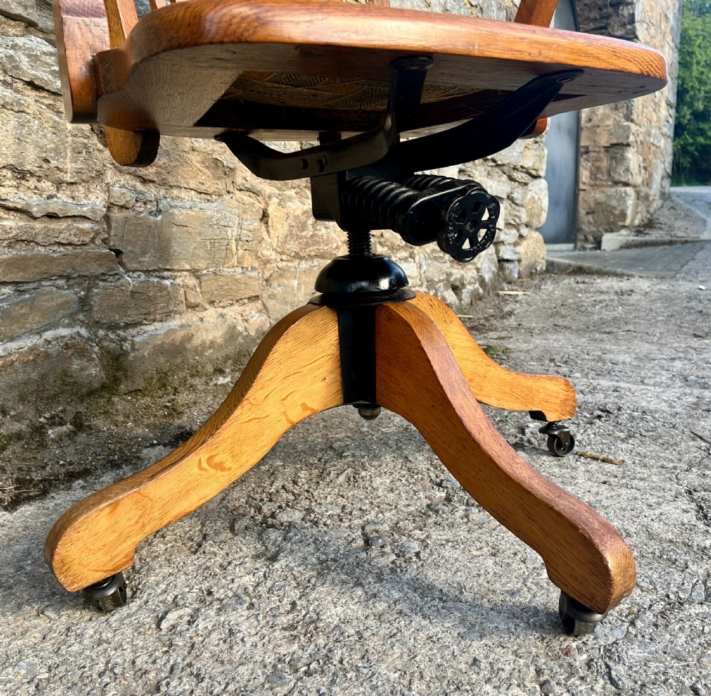 Antique Oak Swivel and Tilt Desk Chair View IX