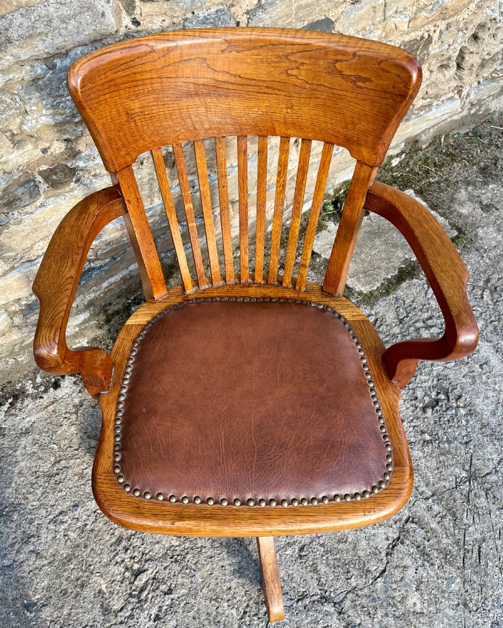 Antique Oak Swivel and Tilt Desk Chair View X