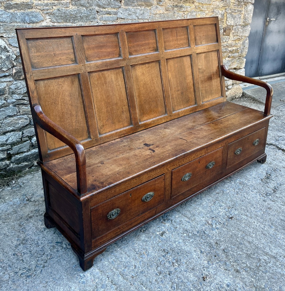 Georgian Oak Panelled Box Settle View II
