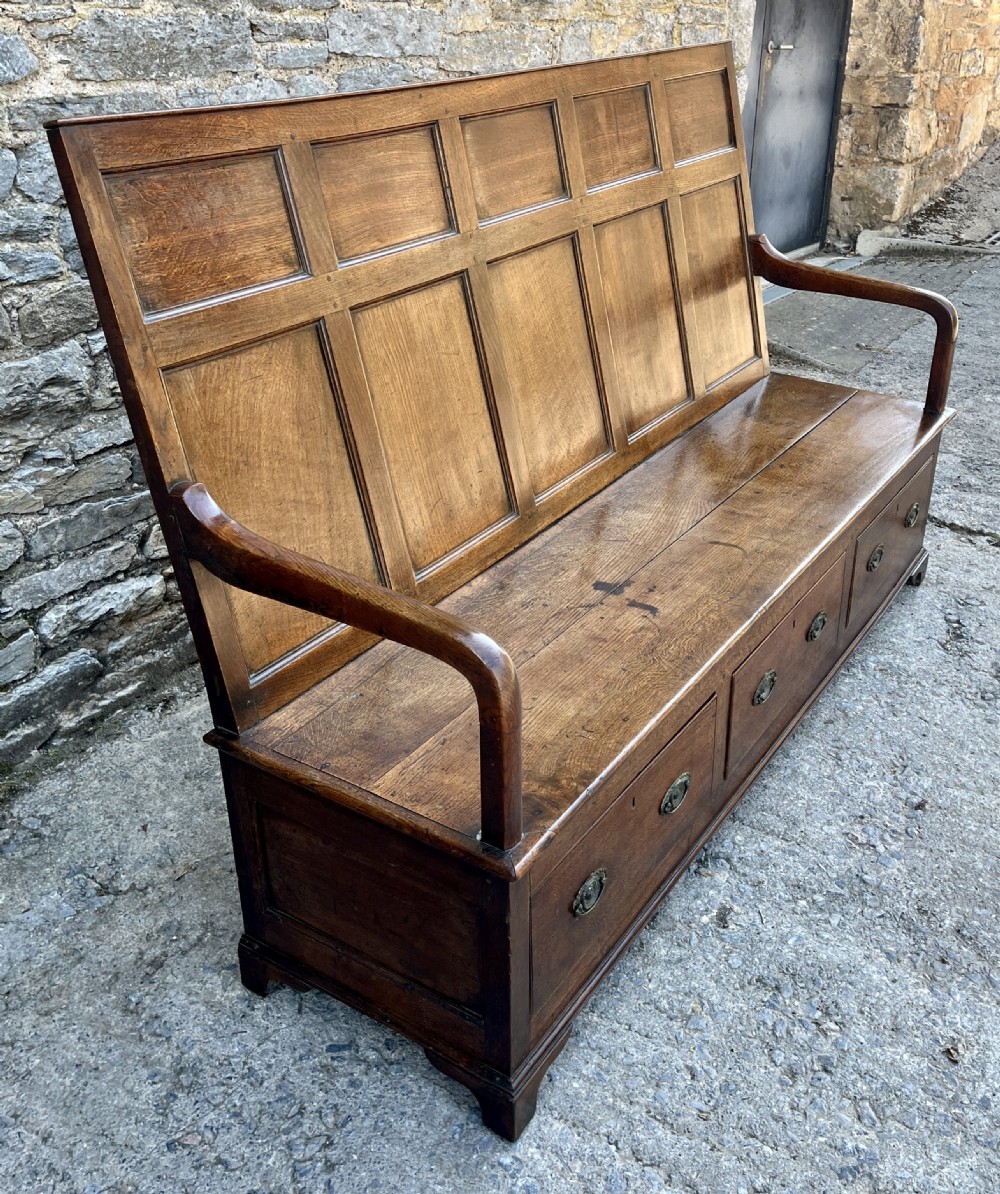 Georgian Oak Panelled Box Settle View III