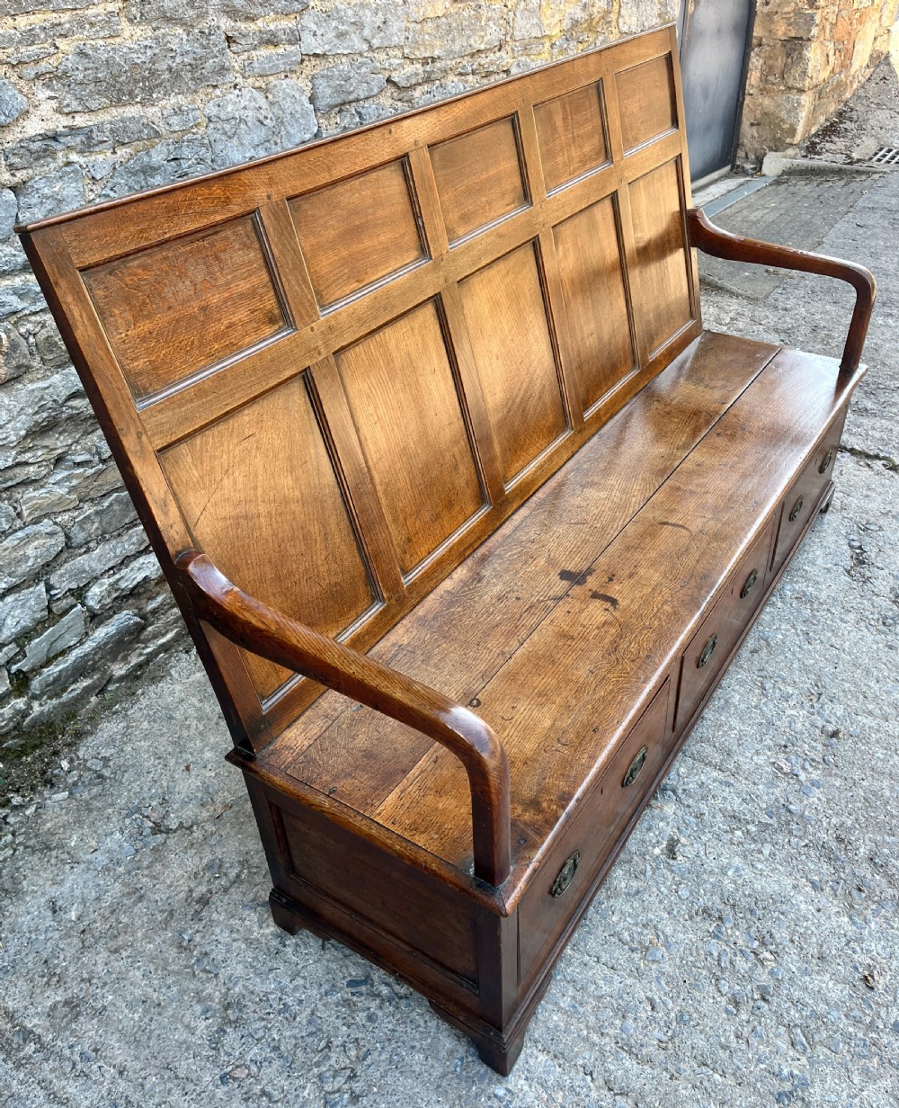 Georgian Oak Panelled Box Settle View V