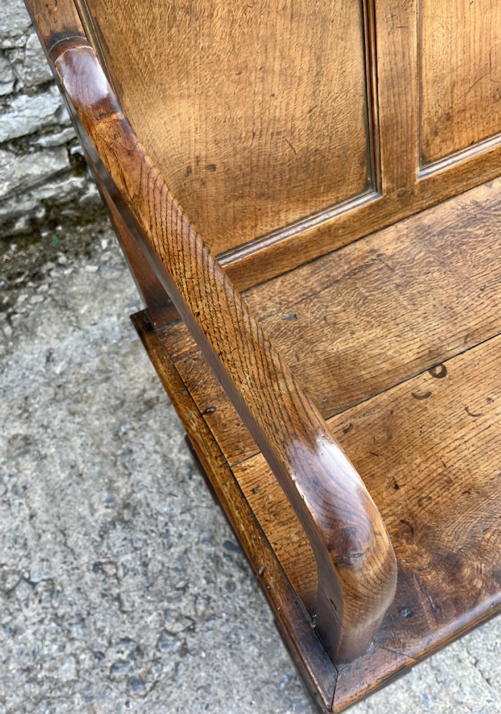 Georgian Oak Panelled Box Settle View VI