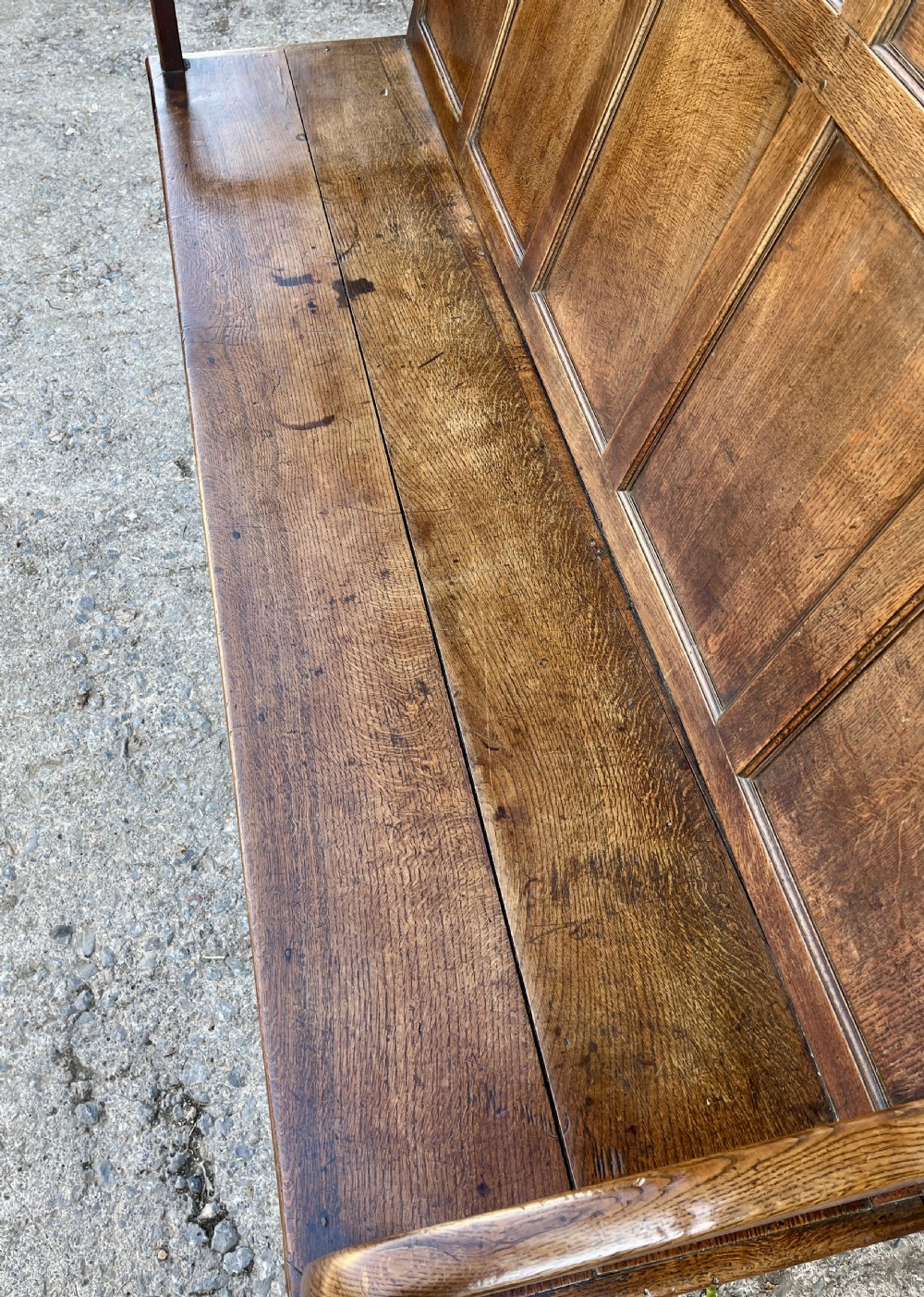 Georgian Oak Panelled Box Settle View VIII