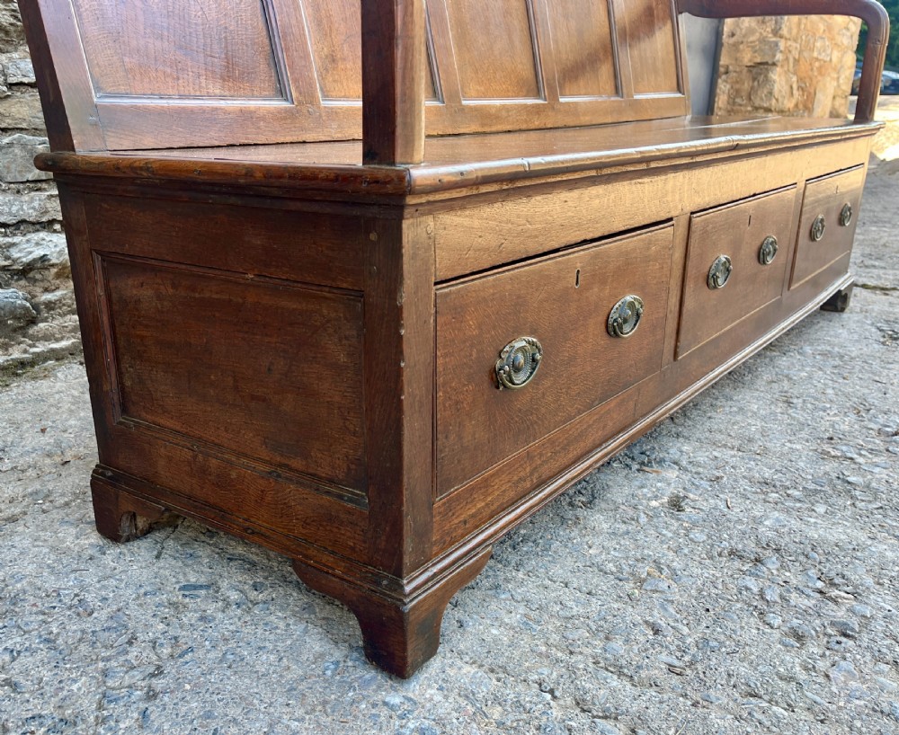 Georgian Oak Panelled Box Settle View XIII