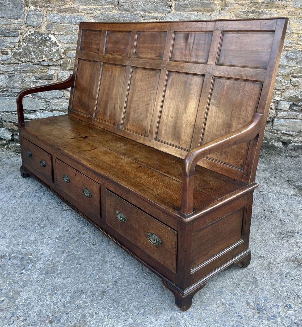Georgian Oak Panelled Box Settle View XVIII