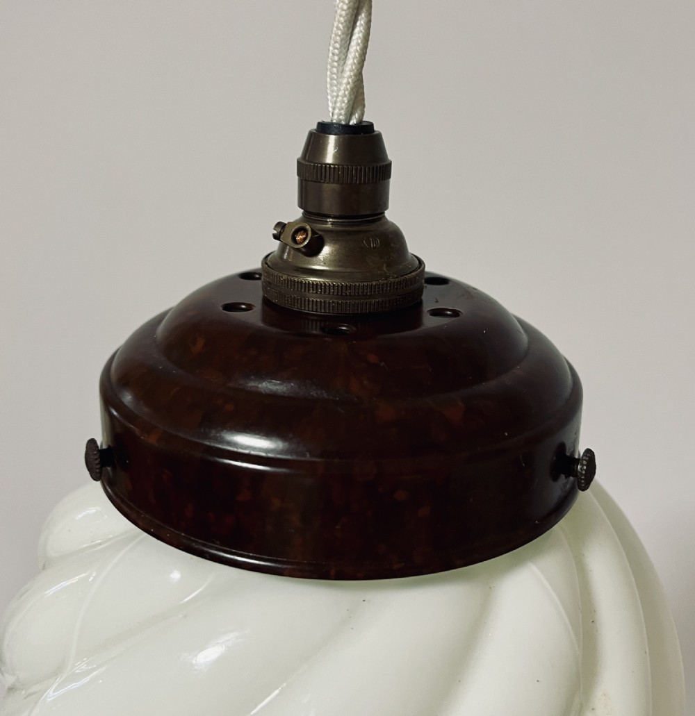 Art Deco Opaline Pendant with Bakelite Gallery View IV
