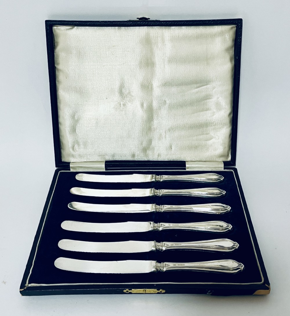 Set of 6 Antique Silver Handled Butter Knives