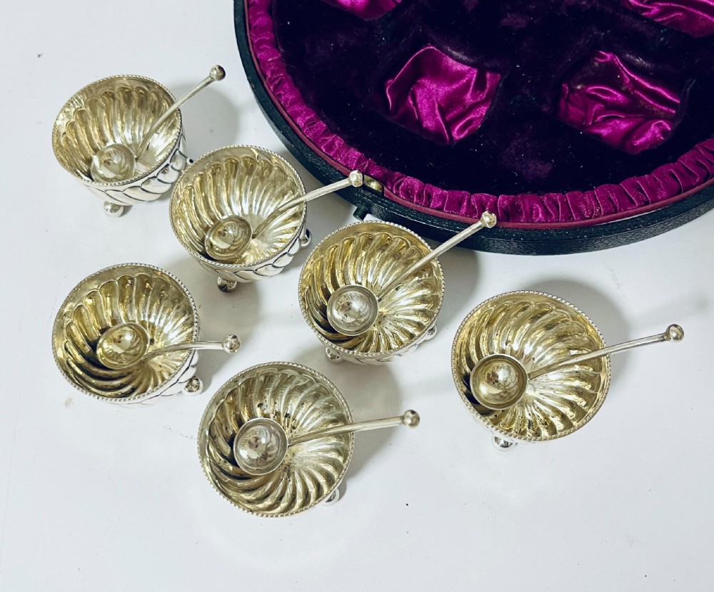 Set of 6 Victorian Silver Salts and Spoons View VI