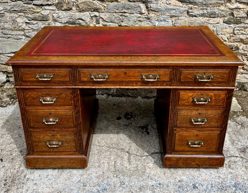 Edwardian Oak Pedestal Desk
