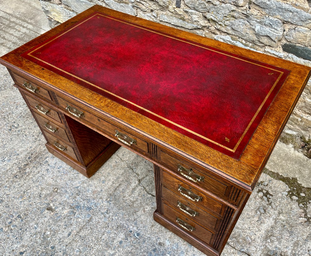 Edwardian Oak Pedestal Desk View VI