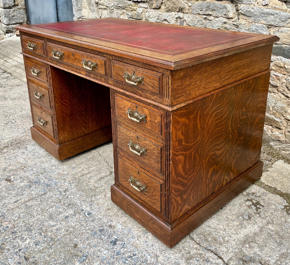 Edwardian Oak Pedestal Desk View VIII