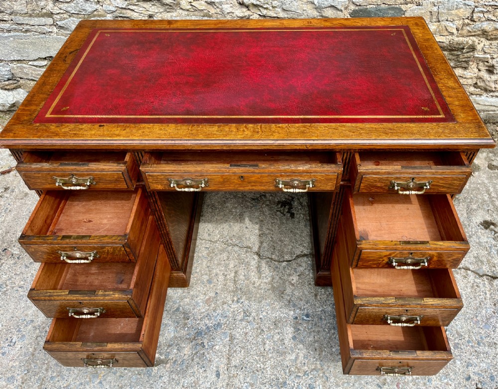 Edwardian Oak Pedestal Desk View XV