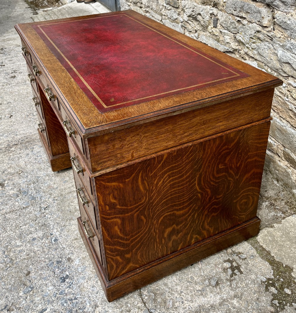 Edwardian Oak Pedestal Desk View XVI