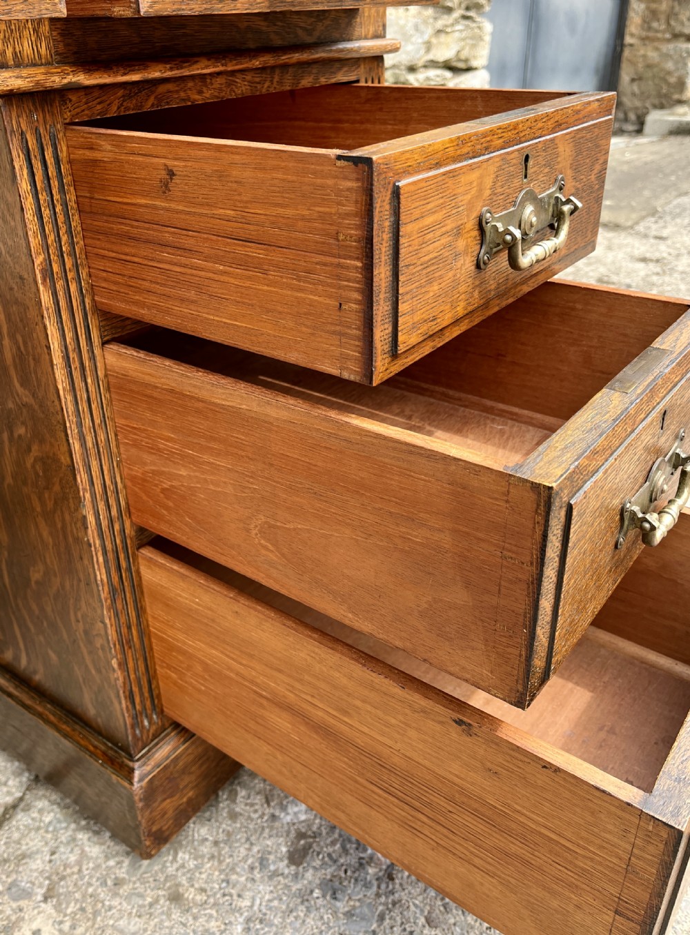 Edwardian Oak Pedestal Desk View XVIII
