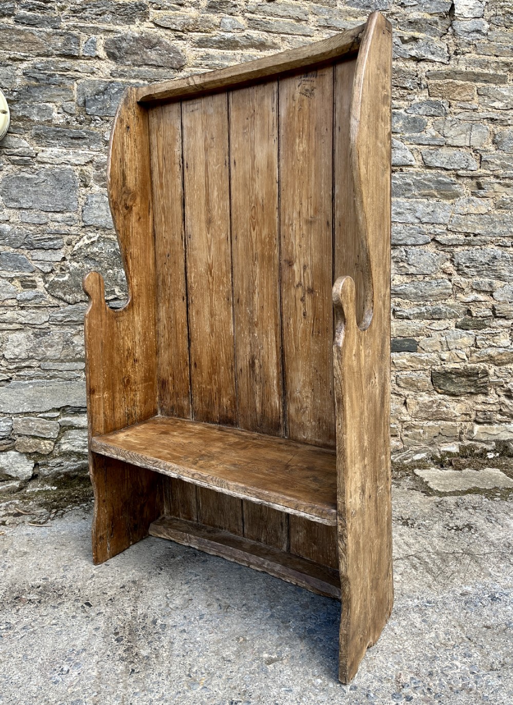 Antique High Back Pine and Elm Settle View XV