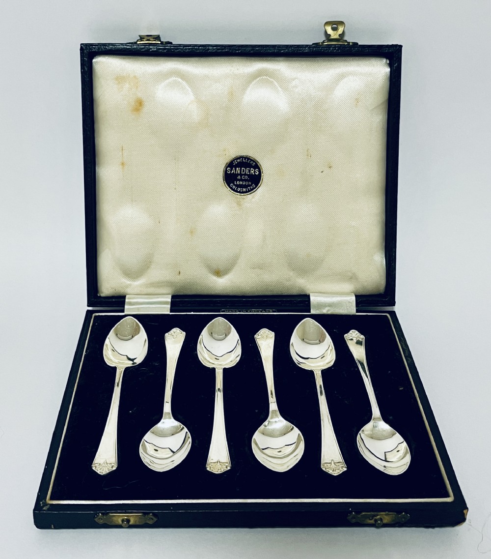 Set of 6 Antique Silver Teaspoons in Box