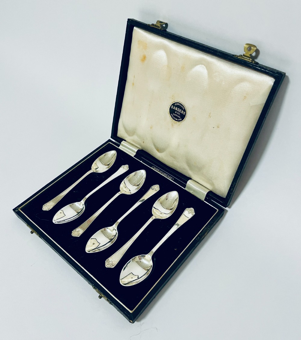 Set of 6 Antique Silver Teaspoons in Box View II