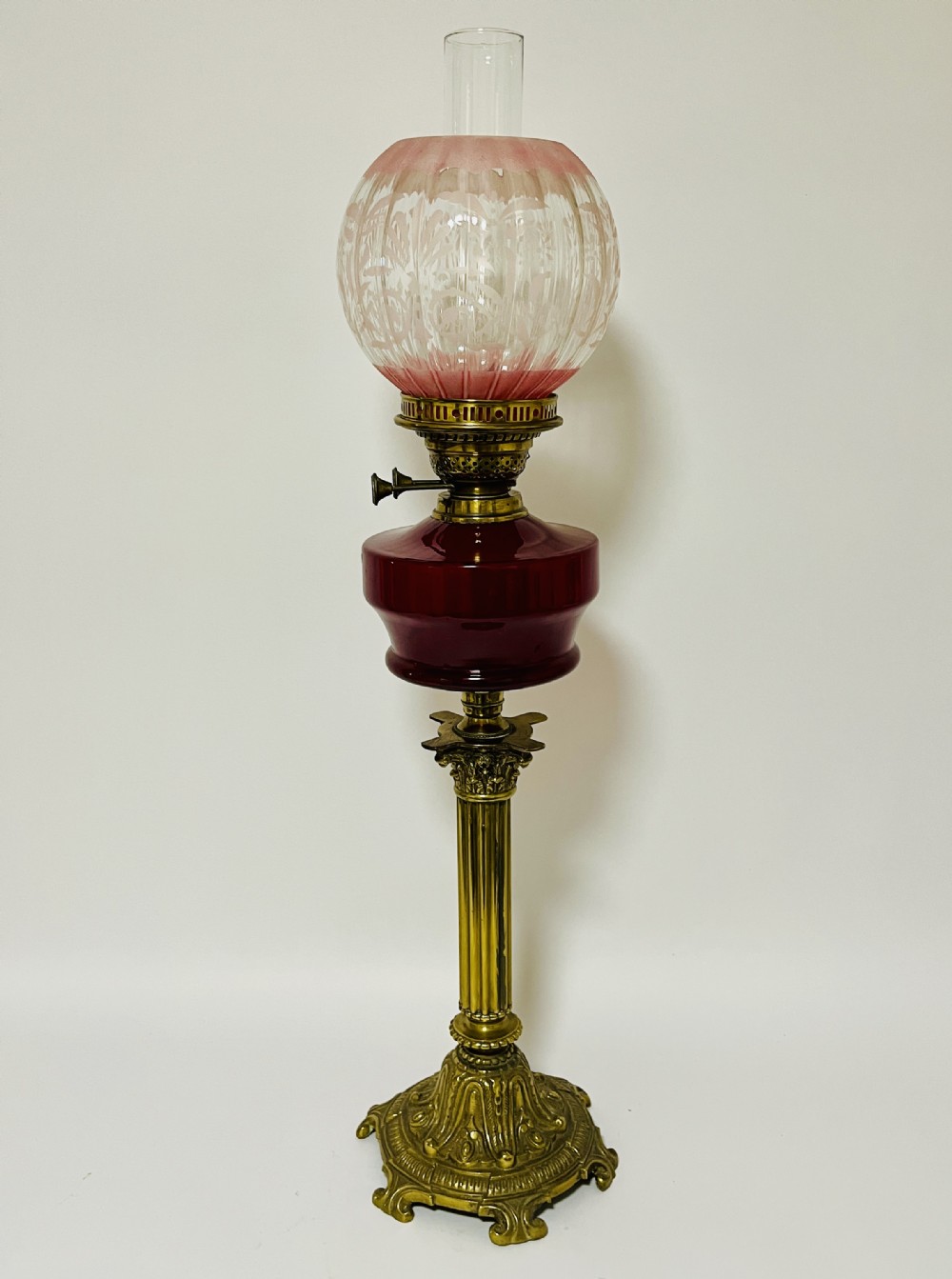 Victorian Cranberry Glass Oil Lamp
