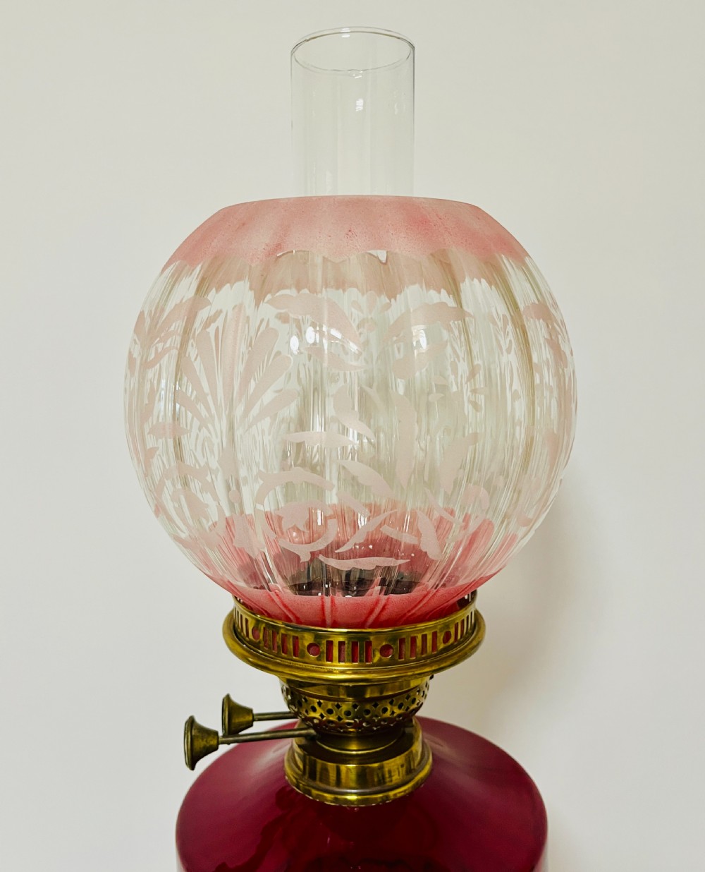 Victorian Cranberry Glass Oil Lamp View IV
