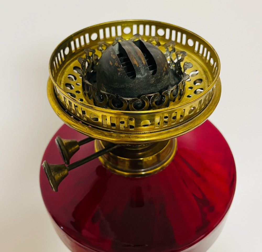 Victorian Cranberry Glass Oil Lamp View V