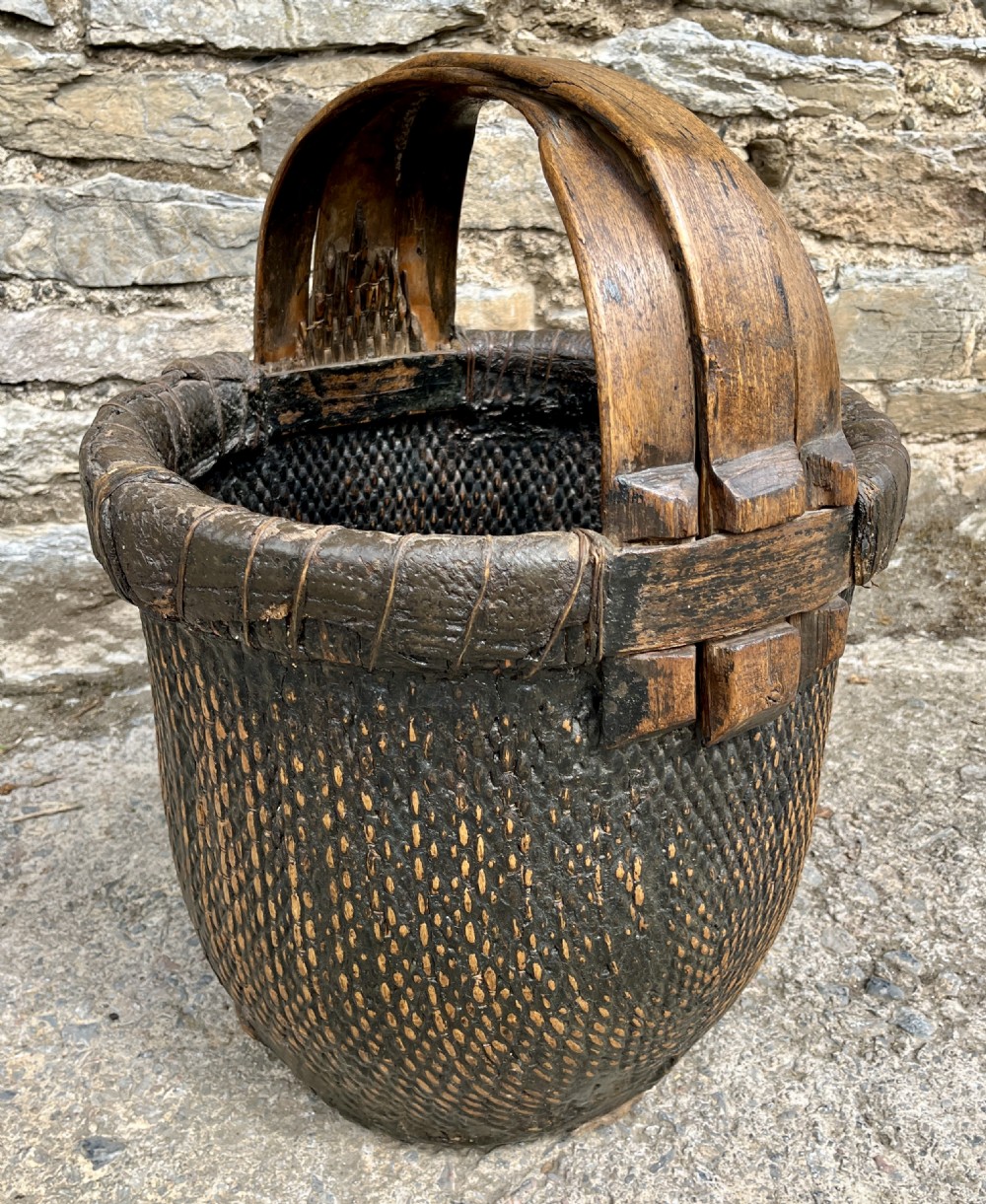 Antique Hand Woven Chinese Rice Basket View IV