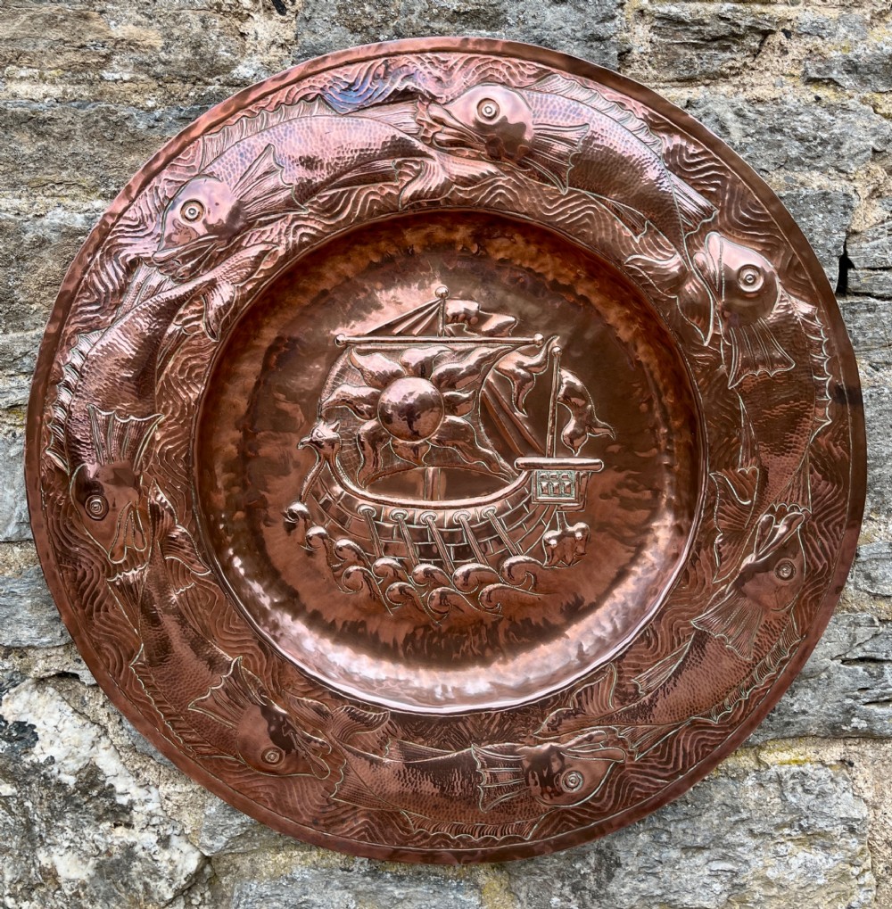 Antique Newlyn School Copper Charger