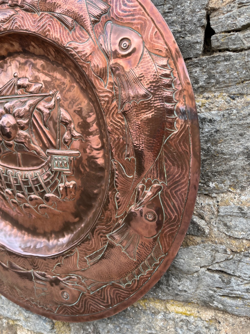 Antique Newlyn School Copper Charger View VII