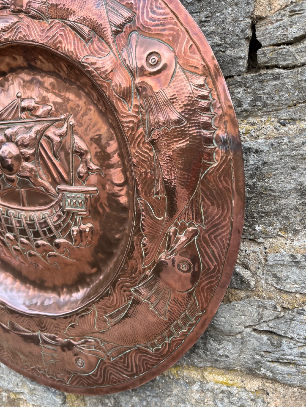 Antique Newlyn School Copper Charger View VIII