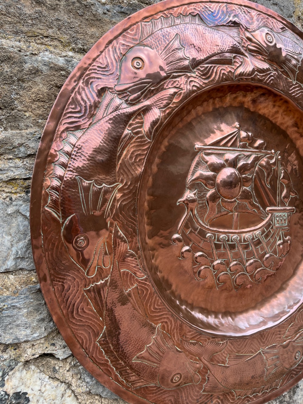 Antique Newlyn School Copper Charger View X