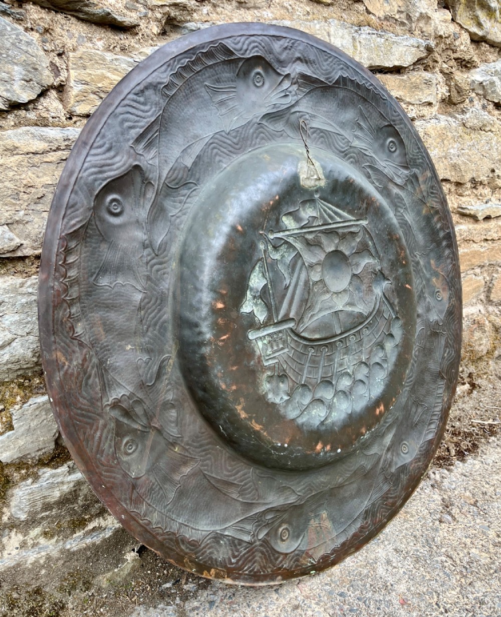 Antique Newlyn School Copper Charger View XII
