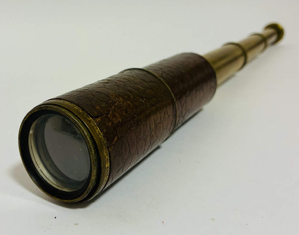 Antique 3-Draw Brass and Leather Telescope View II