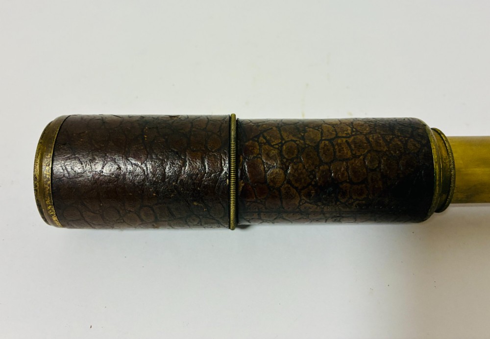 Antique 3-Draw Brass and Leather Telescope View IV