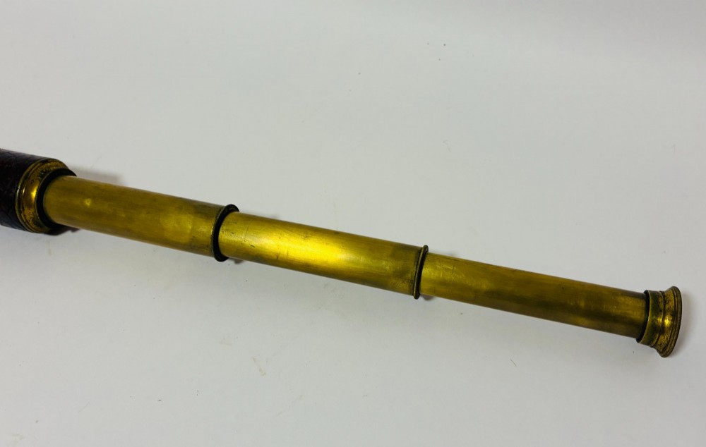 Antique 3-Draw Brass and Leather Telescope View V