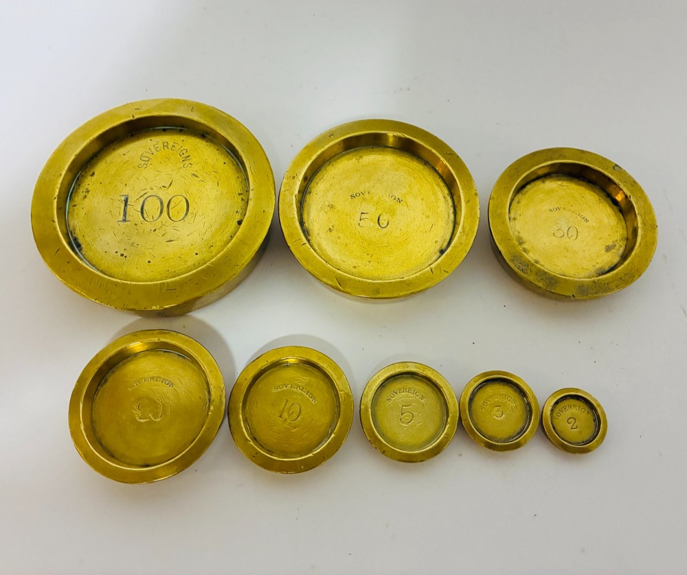 Antique Brass Bank Sovereign Weights View III