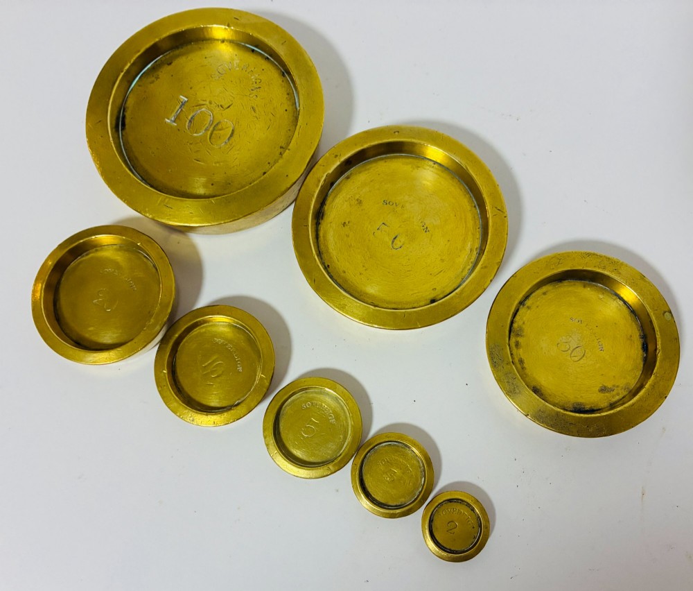 Antique Brass Bank Sovereign Weights View V