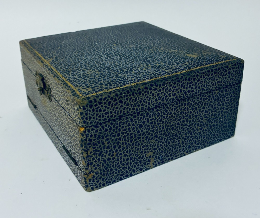 An open blue fitted presentation case displaying two silver-mounted brushes with light-coloured natural bristles against a grey velvet interior. View XI