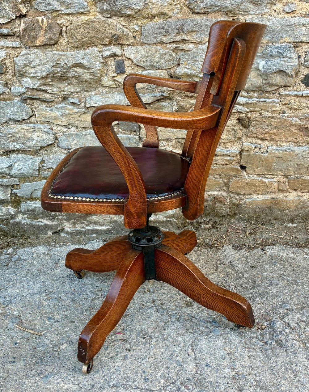 Antique Oak Swivel and Tilt Desk Chair View V