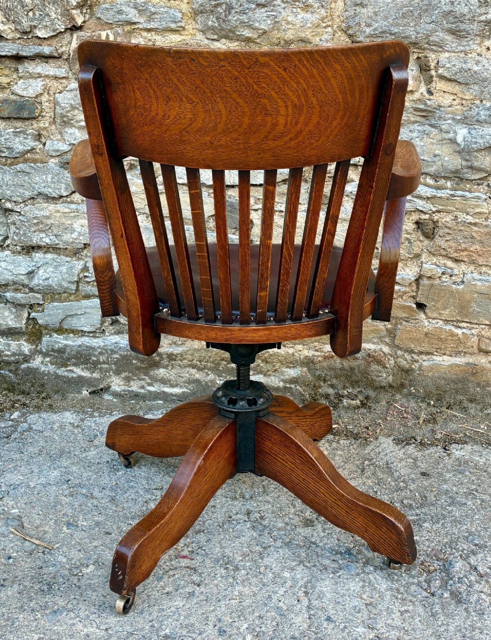 Antique Oak Swivel and Tilt Desk Chair View VI