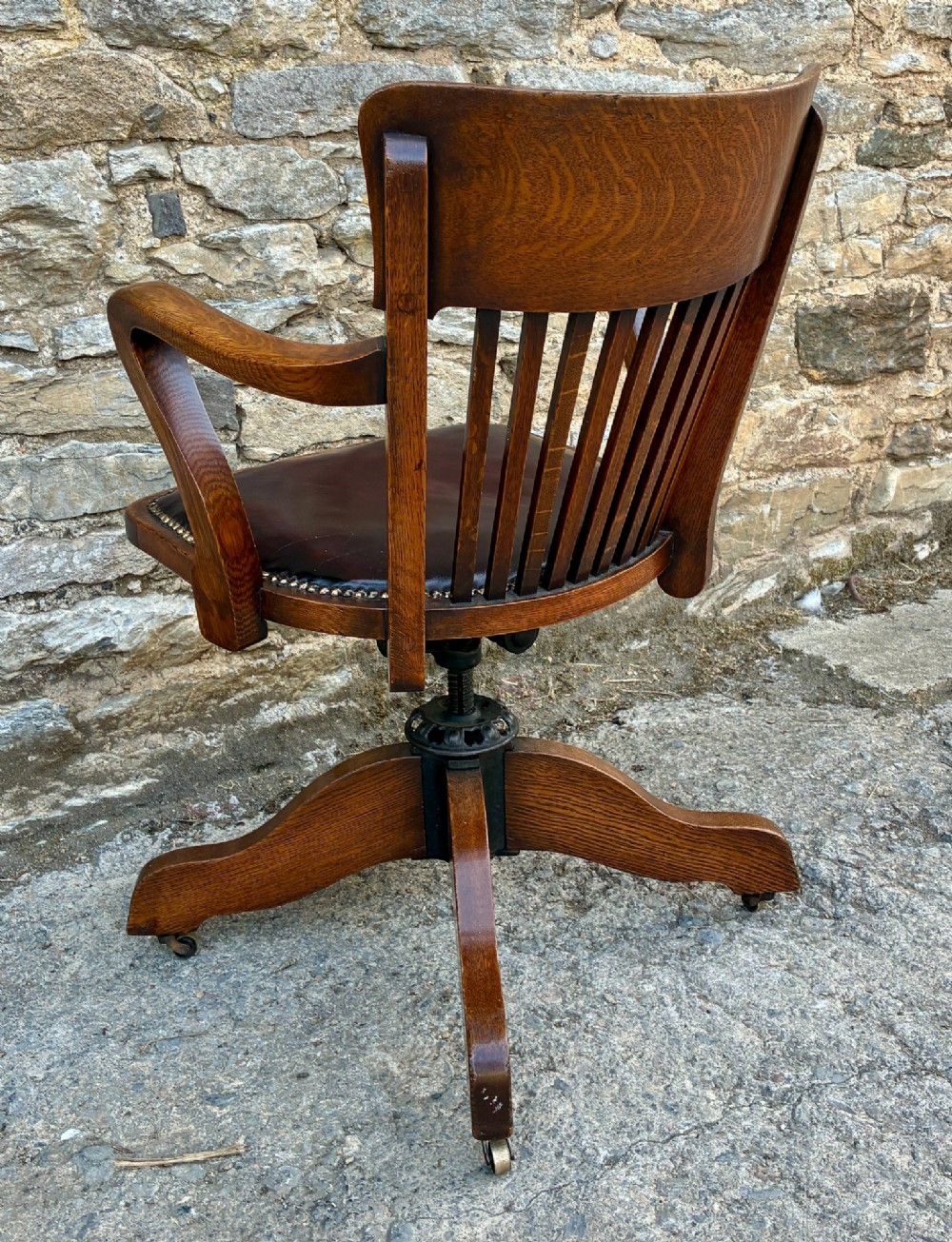 Antique Oak Swivel and Tilt Desk Chair View VII