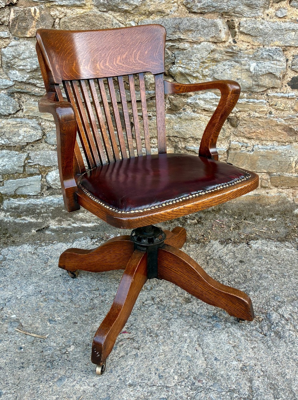 Antique Oak Swivel and Tilt Desk Chair View IX