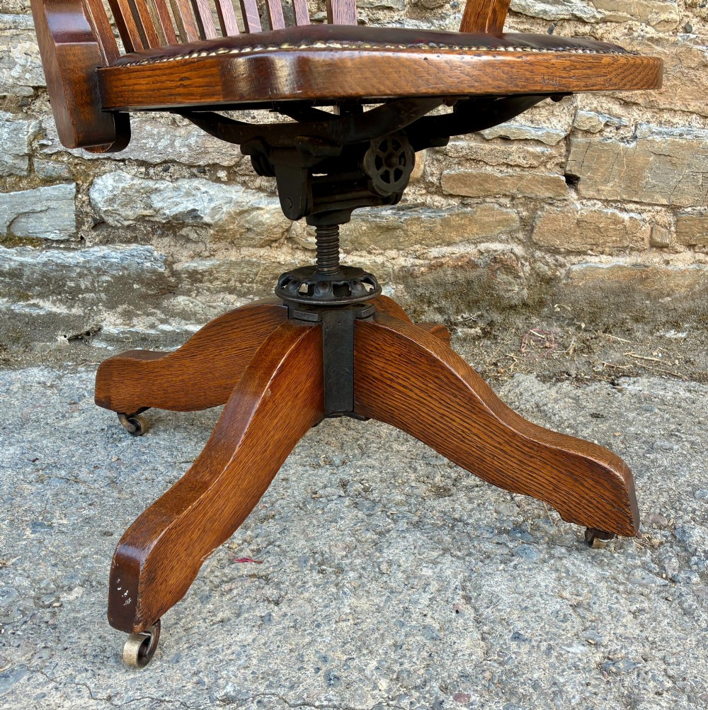 Antique Oak Swivel and Tilt Desk Chair View X