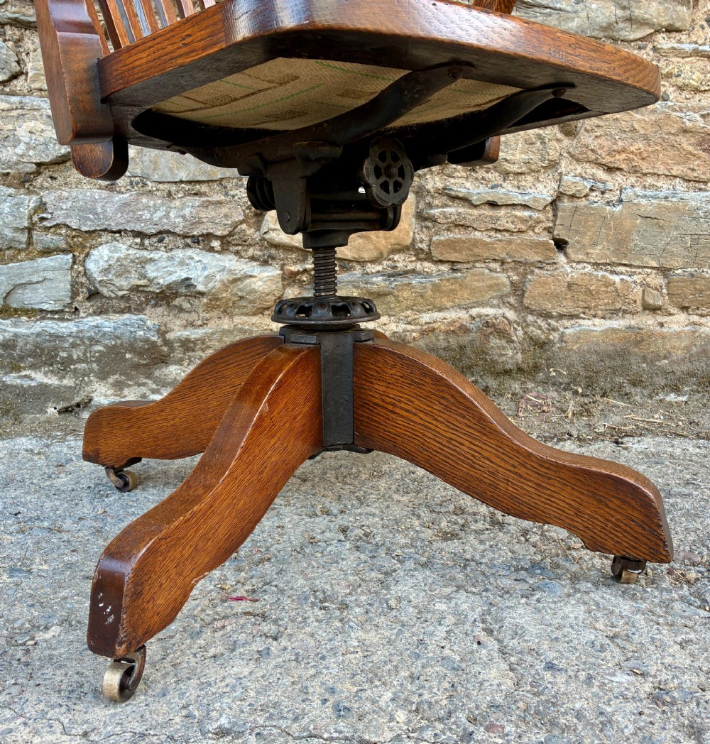Antique Oak Swivel and Tilt Desk Chair View XI