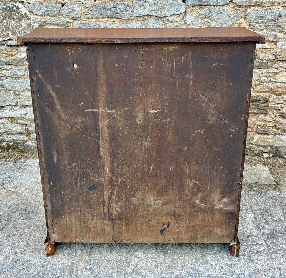 An antique Victorian open mahogany bookcase with four adjustable shelves and a dark painted interior. View X